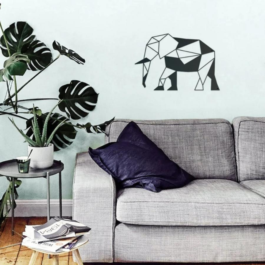 Decoratiune de perete living din metal, model elefant, 30.5x44.5 cm, negru