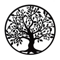 Decoratiune de perete living din metal, copacul vietii, negru, 45x45 cm