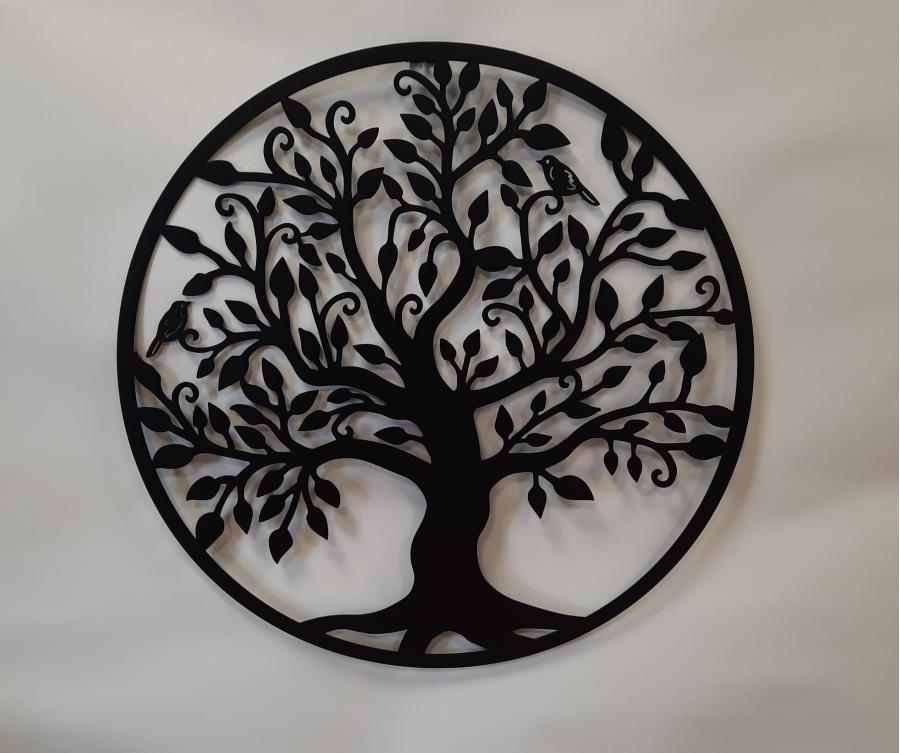 Decoratiune de perete living din metal, copacul vietii, negru, 45x45 cm