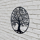 Decoratiune de perete living din metal, copacul vietii, negru, 45x45 cm