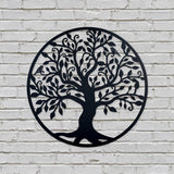 Decoratiune de perete living din metal, copacul vietii, negru, 45x45 cm