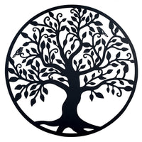 Decoratiune de perete living din metal, copacul vietii, negru, 60x60