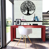 Decoratiune de perete living din metal, copacul vietii, negru, 60x60