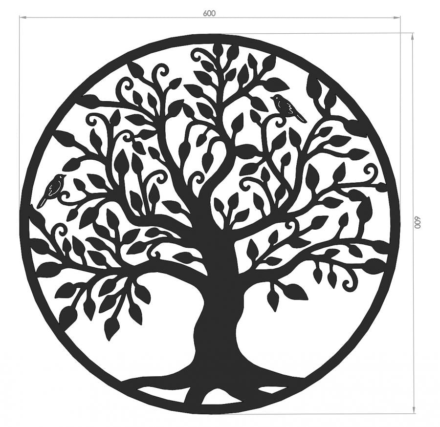 Decoratiune de perete living din metal, copacul vietii, negru, 60x60
