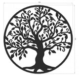 Decoratiune de perete living din metal, copacul vietii, negru, 75x75