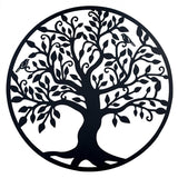 Decoratiune de perete living din metal, copacul vietii, negru, 90x90