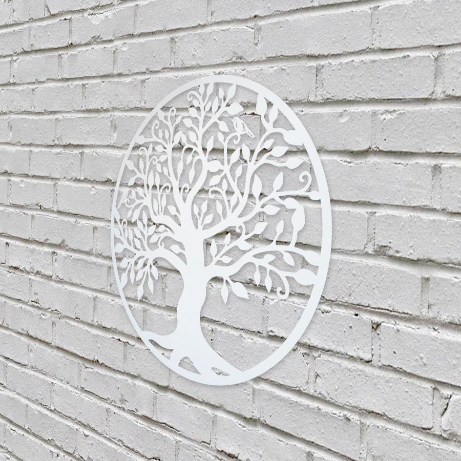 Decoratiune de perete living din metal, copacul vietii, alb, 45x45
