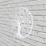 Decoratiune de perete living din metal, copacul vietii, alb, 45x45