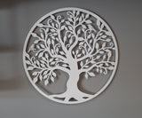 Decoratiune de perete living din metal, copacul vietii, alb, 90x90