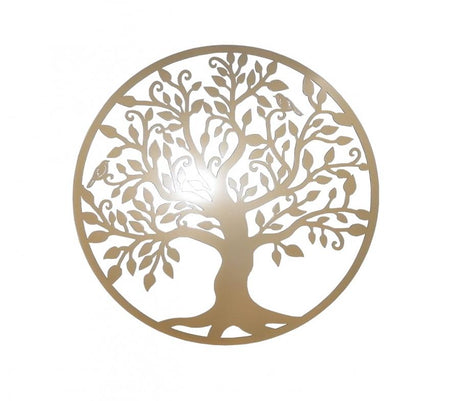 Decoratiune de perete living din metal, copacul vietii, auriu, 45x45