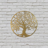 Decoratiune de perete living din metal, copacul vietii, auriu, 45x45