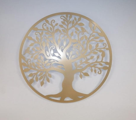 Decoratiune de perete living din metal, copacul vietii, auriu, 90x90