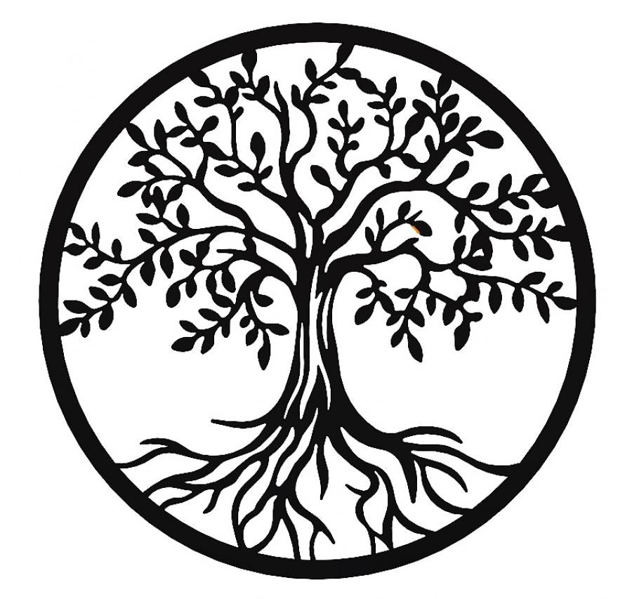 Decoratiune de perete pentru living din metal, copacul vietii antic, 90x90cm