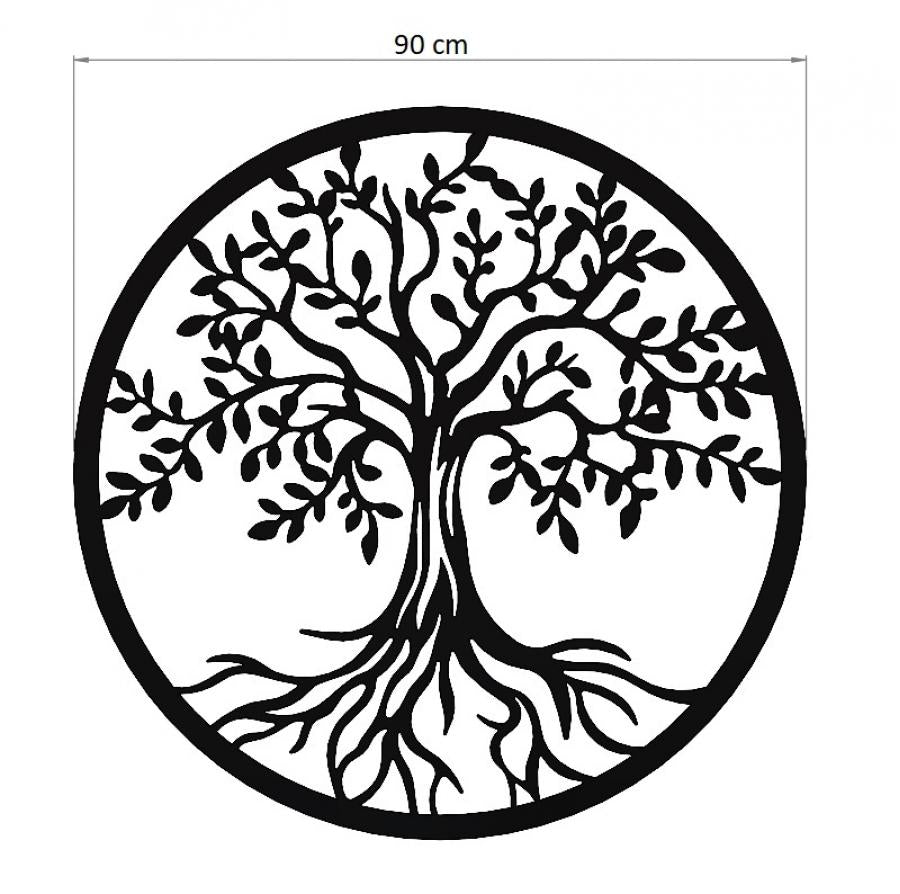 Decoratiune de perete pentru living din metal, copacul vietii antic, 90x90cm