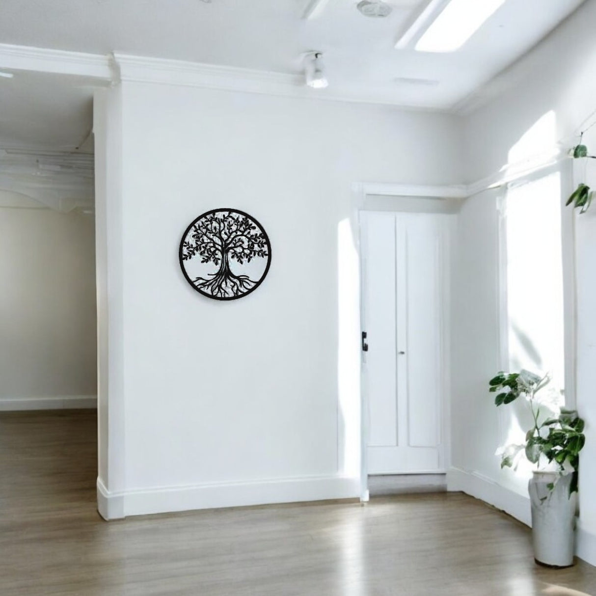 Decoratiune de perete pentru living din metal, copacul vietii antic, 90x90cm