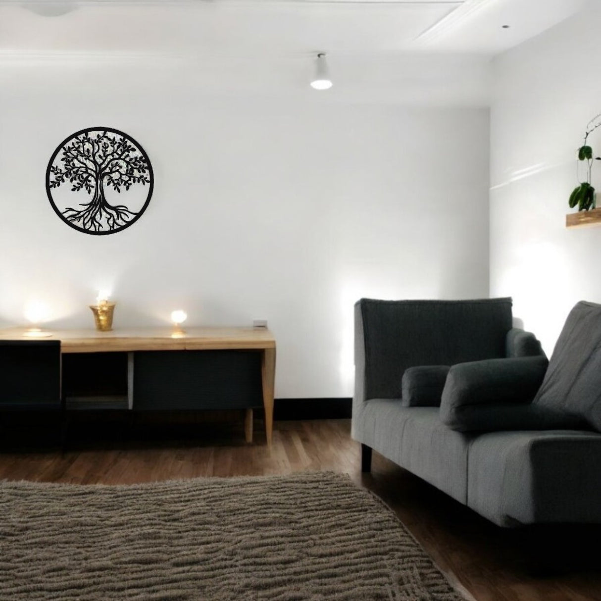 Decoratiune de perete pentru living din metal, copacul vietii antic, 90x90cm