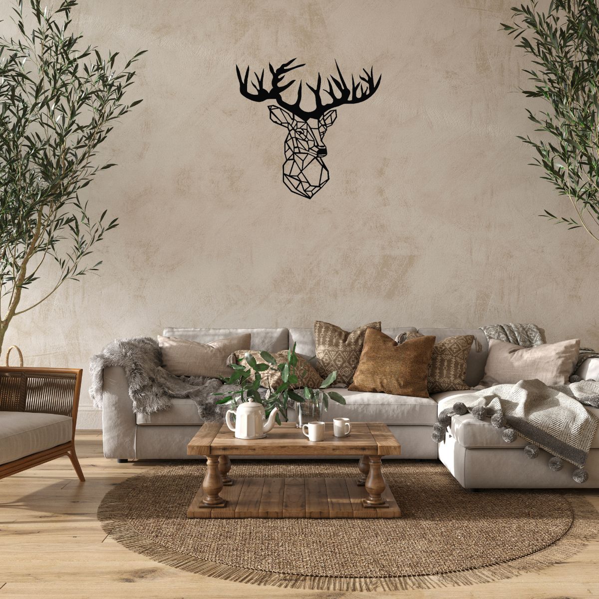 Decoratiune perete metal, model cerb, 60x62 cm, negru - BUZ.RO