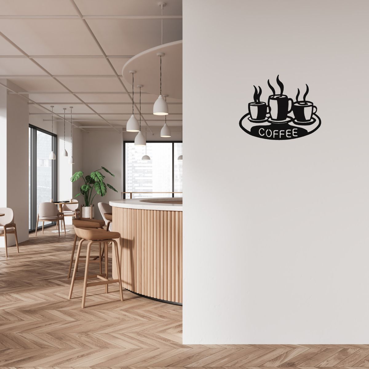 Decoratiune perete metal, model coffee, 50x40 cm, negru