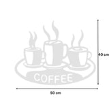 Decoratiune perete metal, model coffee, 50x40 cm, alb