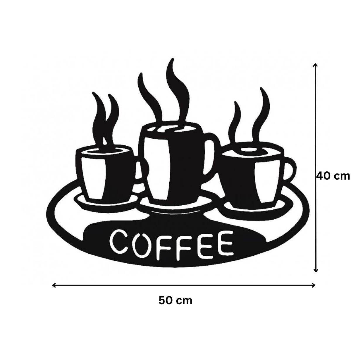 Decoratiune perete metal, model coffee, 50x40 cm, negru