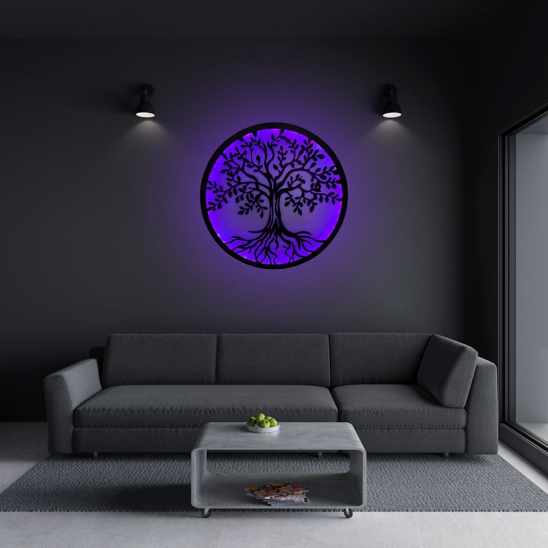 Decoratiune perete metal, model copacul vietii, LED, 50x50 cm - BUZ.RO