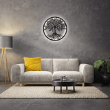 Decoratiune perete metal, model copacul vietii, LED, 50x50 cm - BUZ.RO