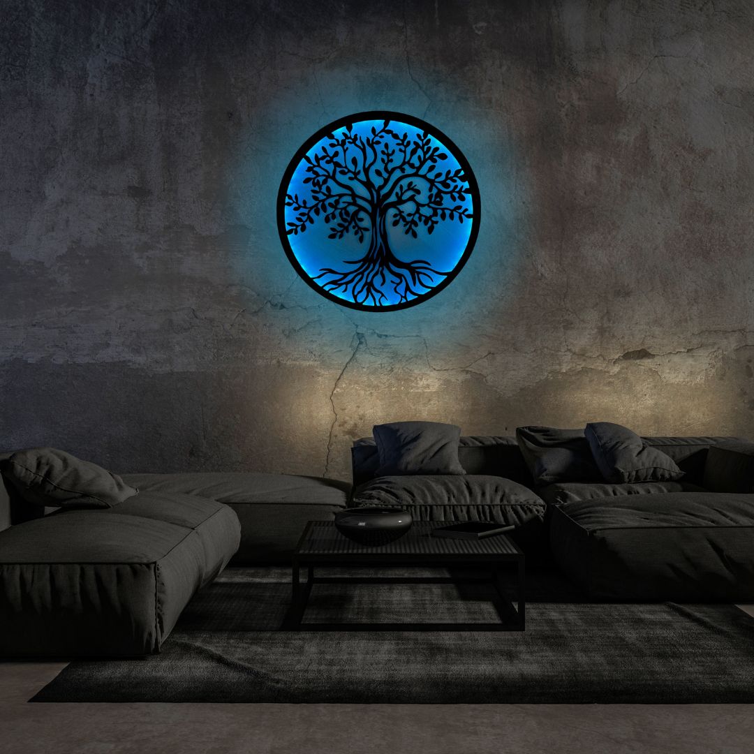 Decoratiune perete metal, model copacul vietii, LED, 50x50 cm - BUZ.RO