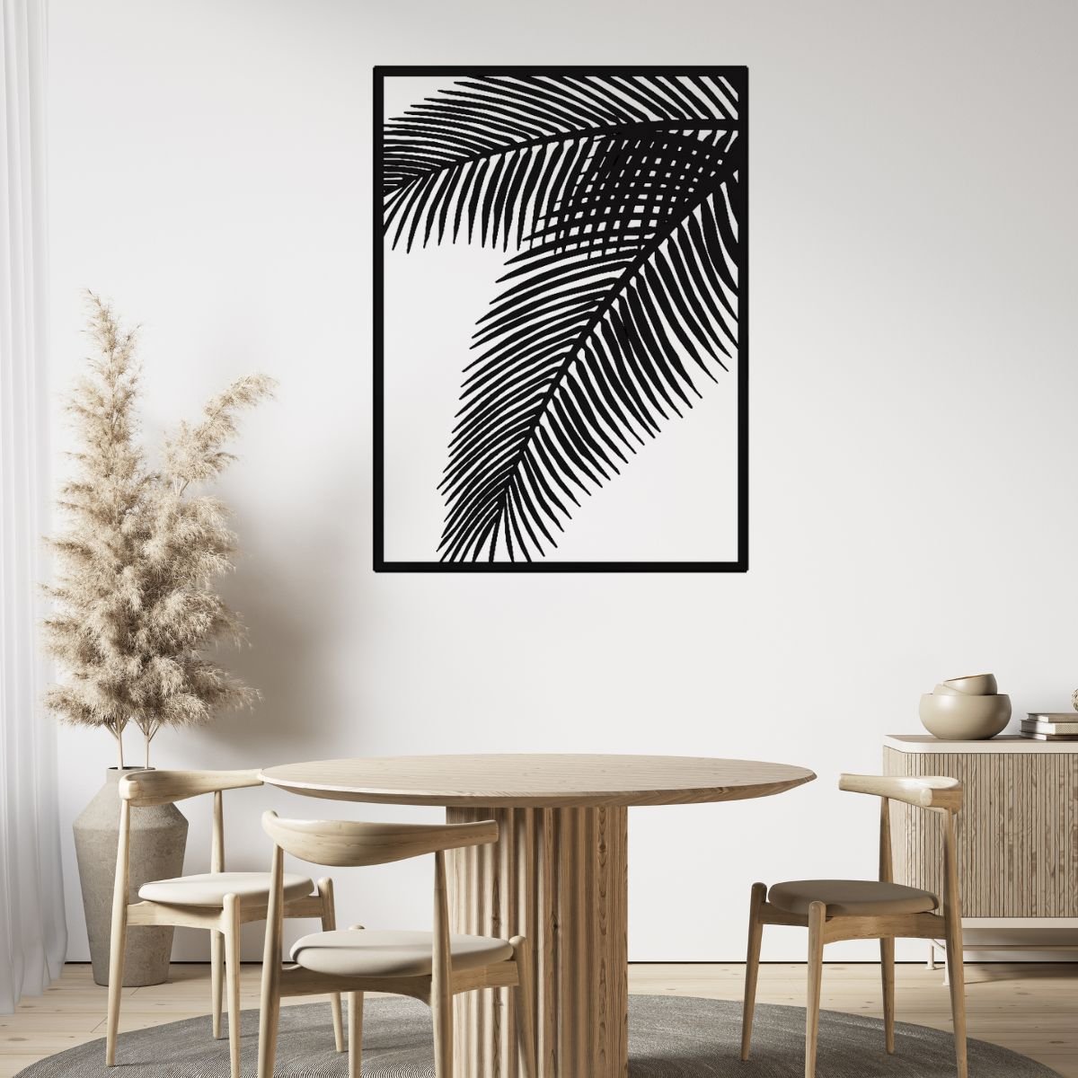 Decoratiune perete metal, model frunza de palmier, 50x68 cm, negru - BUZ.RO