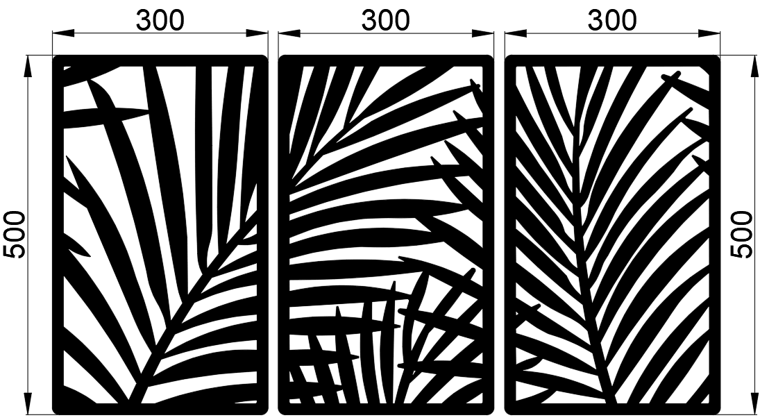 Decoratiune perete metal, model frunze de palmier, 50x90 cm, negru - BUZ.RO