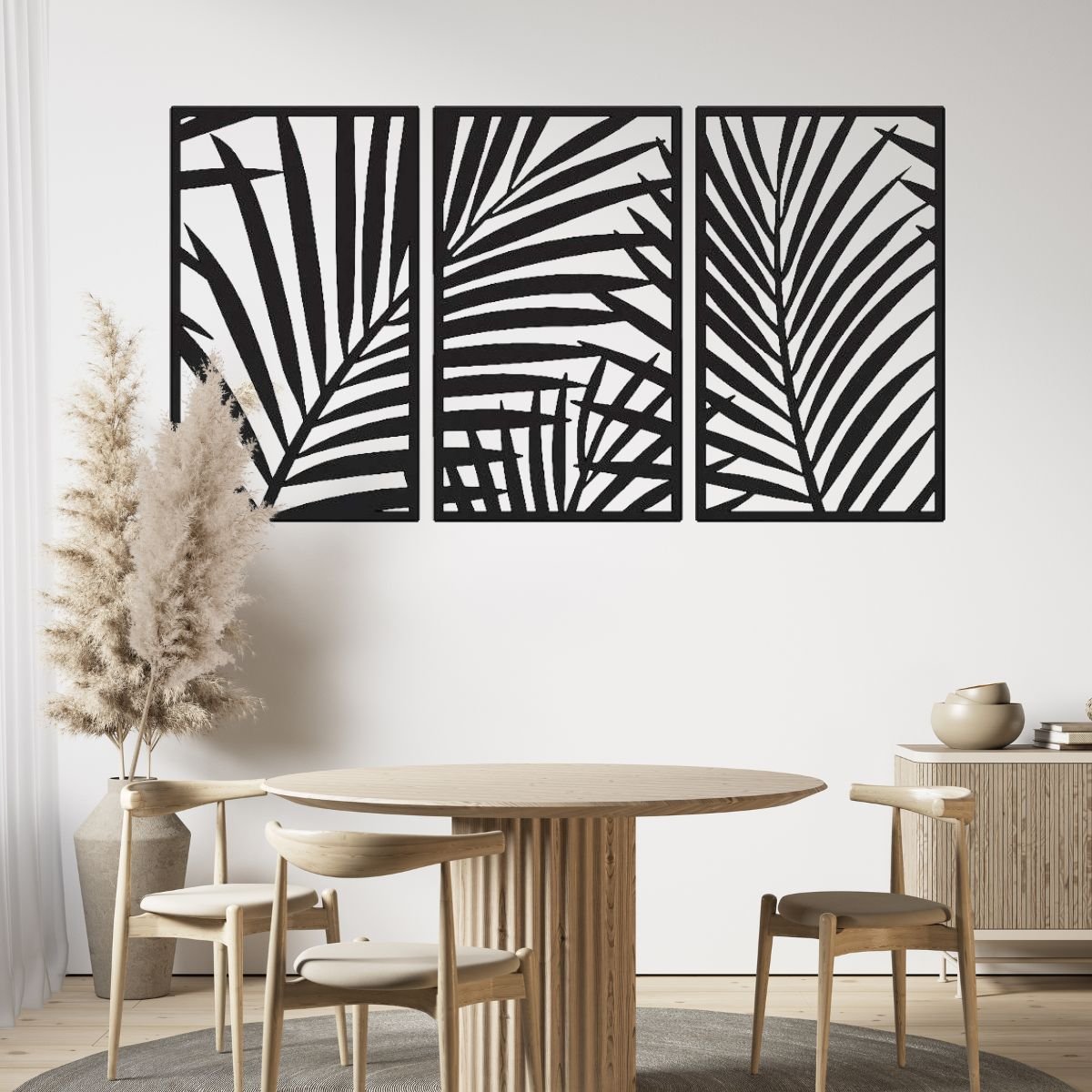 Decoratiune perete metal, model frunze de palmier, 50x90 cm, negru - BUZ.RO