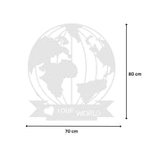 Decoratiune perete metal, model globul pamantesc, 80x70 cm, alb - BUZ.RO