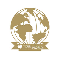 Decoratiune perete metal, model Globul Pamantesc, 80x70 cm, auriu