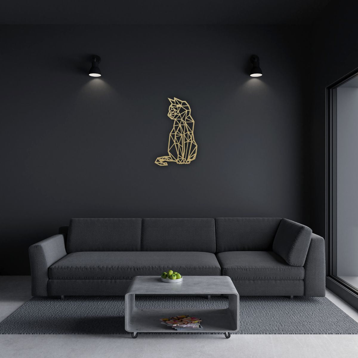 Decoratiune perete metal, model pisica, 47.6 x 30 cm, auriu