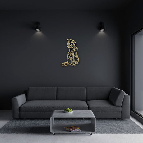 Decoratiune perete metal, model pisica, 47.6 x 30 cm, auriu