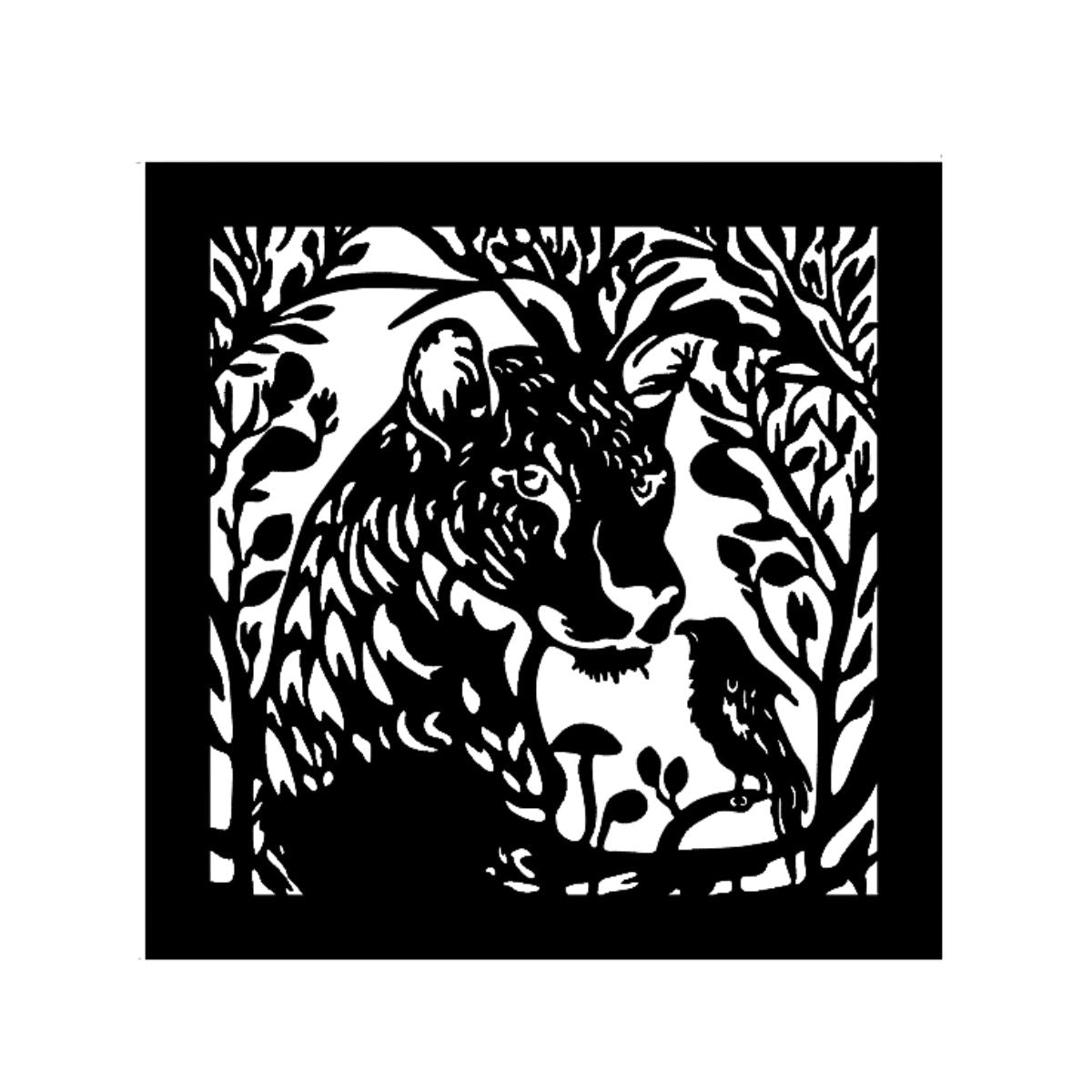 Decoratiune perete metal, model Tiger, 50x50cm, Negru