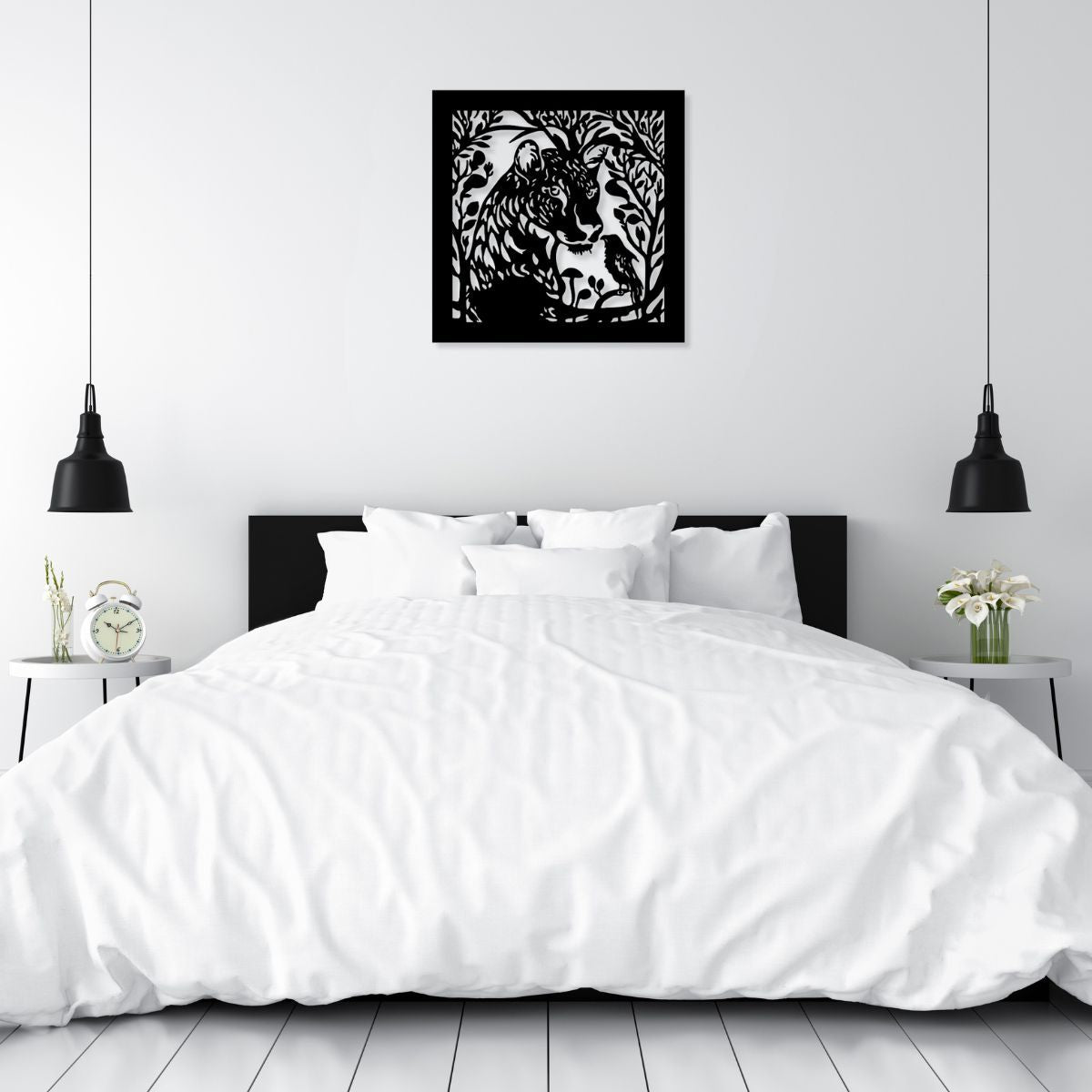 Decoratiune perete metal, model Tiger, 50x50cm, Negru - BUZ.RO