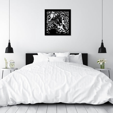 Decoratiune perete metal, model Tiger, 50x50cm, Negru - BUZ.RO