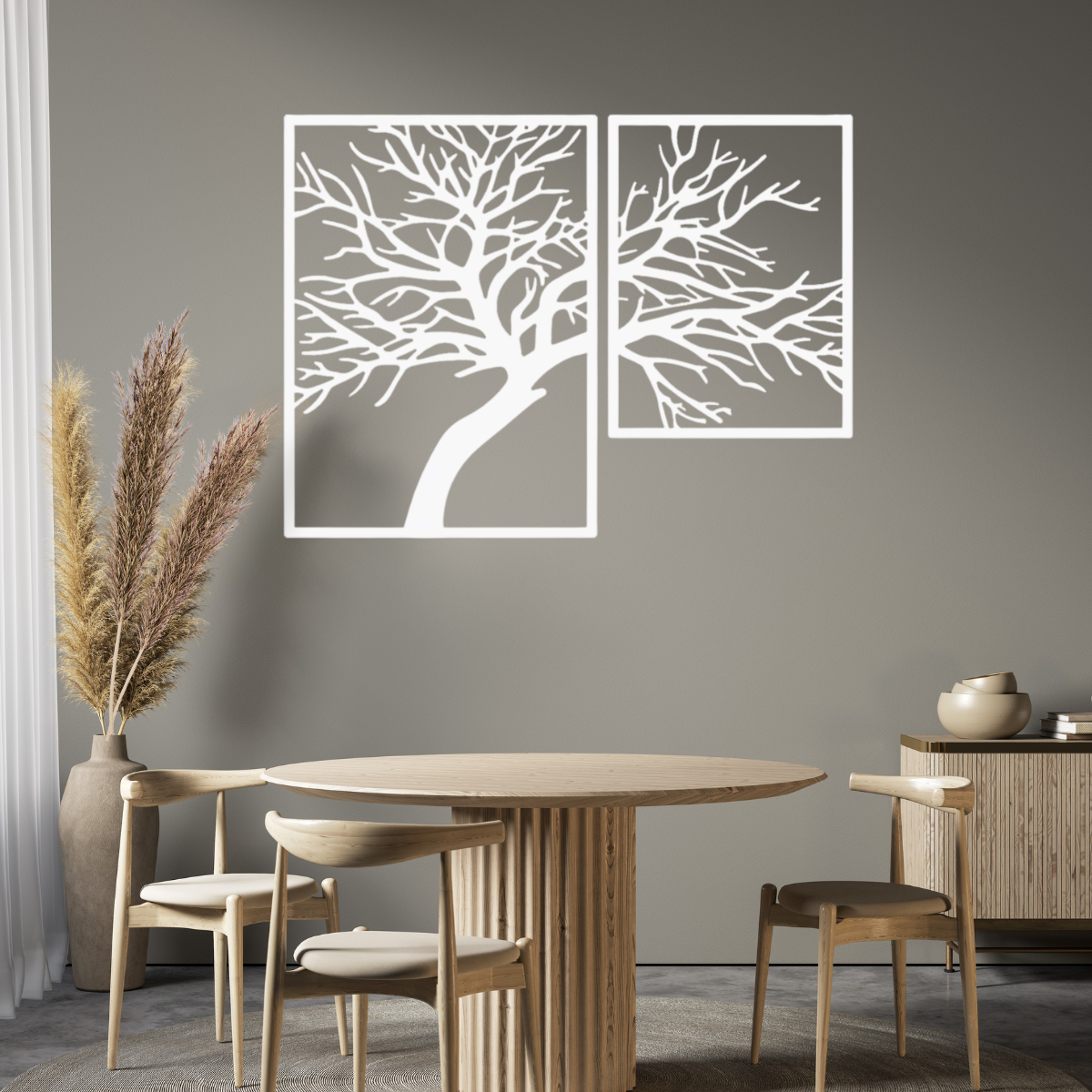 Decoratiune perete metal, model Tree, 106x80cm, alb