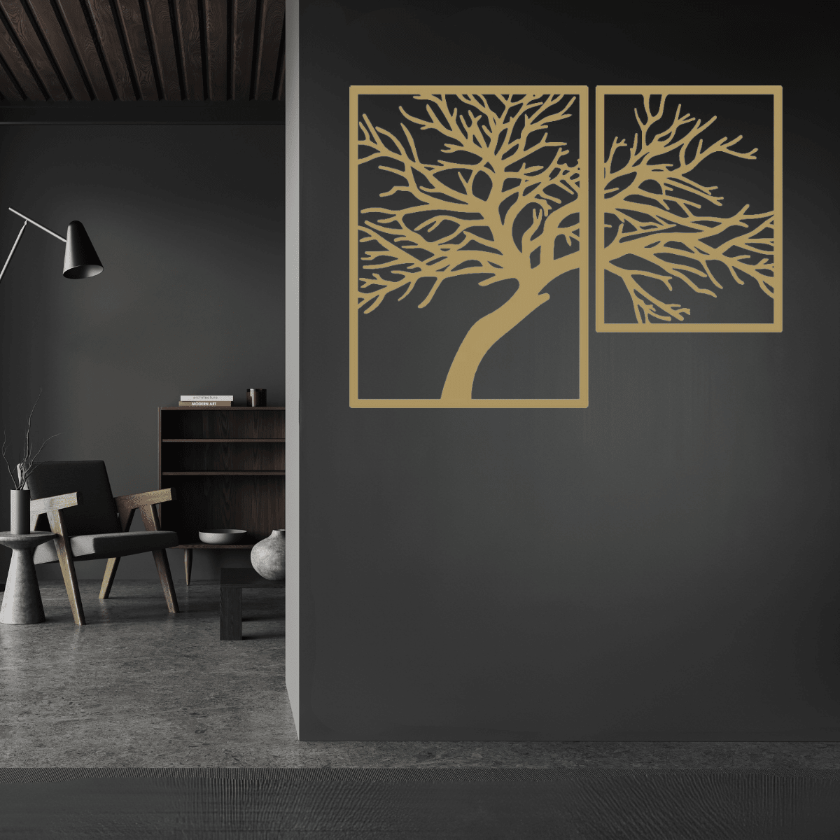 Decoratiune perete metal, model Tree, 106x80cm, auriu - BUZ.RO
