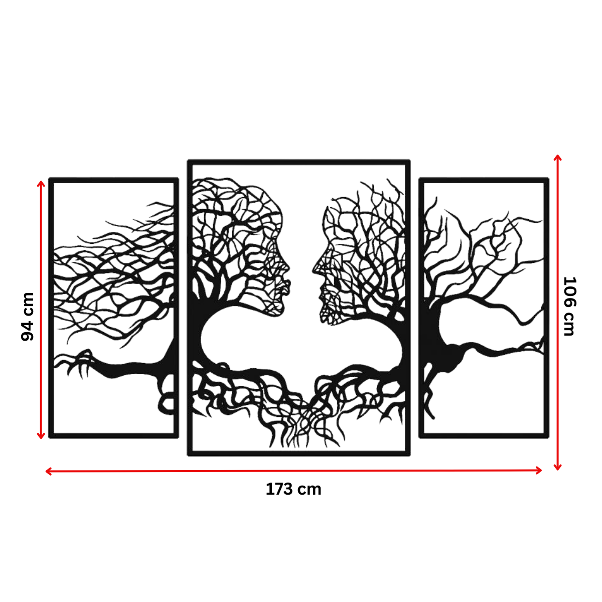 Decoratiune perete metal, model Tree Kiss, 173 x 106 cm, negru