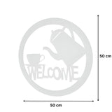 Decoratiune perete metal, model welcome, 50x50 cm, alb - BUZ.RO