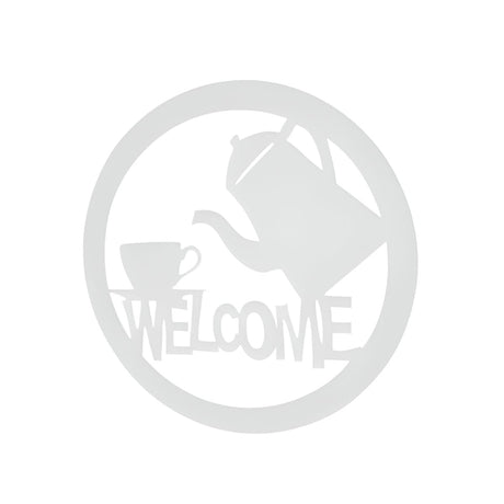Decoratiune perete metal, model welcome, 50x50 cm, alb - BUZ.RO