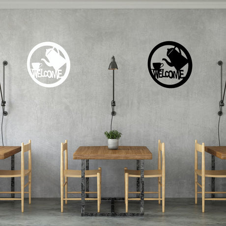 Decoratiune perete metal, model welcome, 50x50 cm, alb - BUZ.RO
