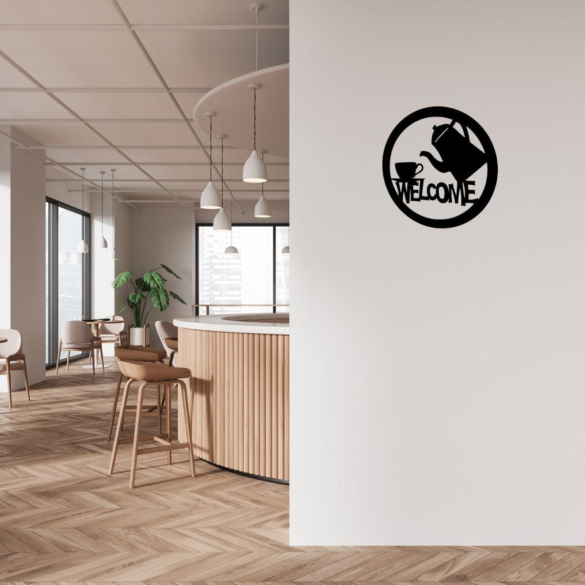 Decoratiune perete metal, model welcome, 50x50 cm, negru - BUZ.RO