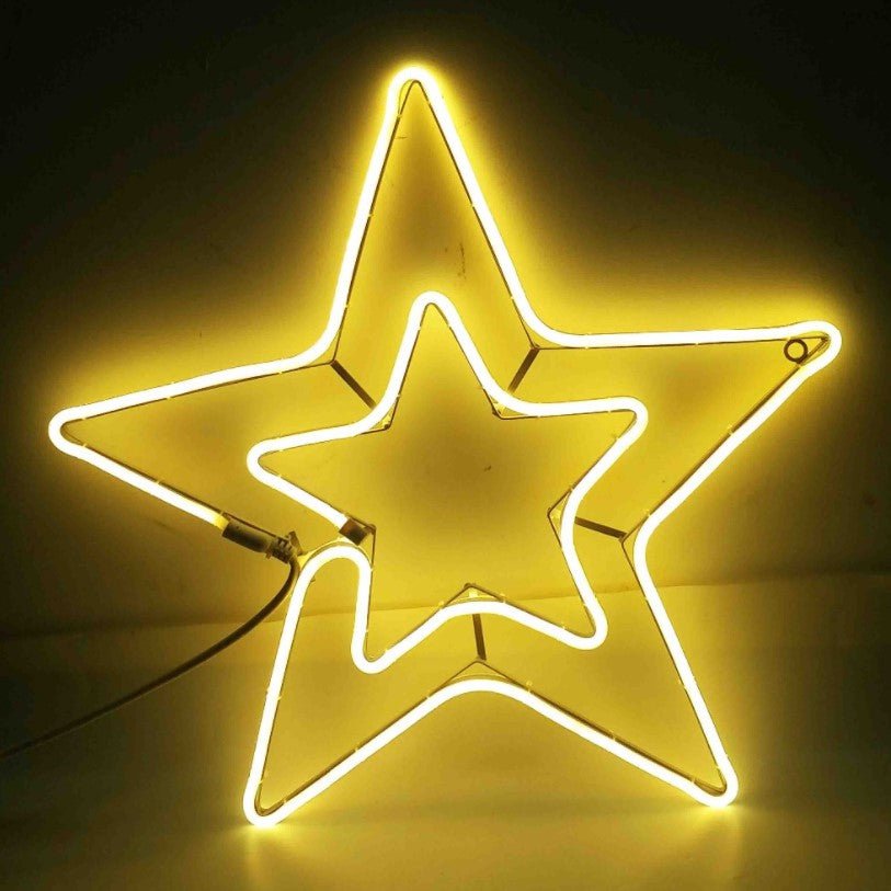 Decoratiune stea luminoasa de Craciun, cu LED alb cald (galbena) - 5656 cm, pentru usi si geamuri, interior si exterior, rezistenta la apa, IP65 - BUZ.RO