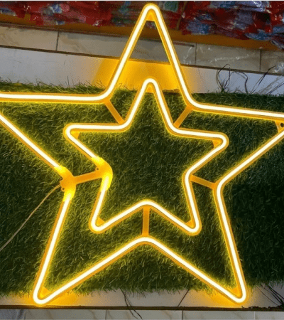 Decoratiune stea luminoasa de Craciun, cu LED alb cald (galbena) - 5656 cm, pentru usi si geamuri, interior si exterior, rezistenta la apa, IP65 - BUZ.RO