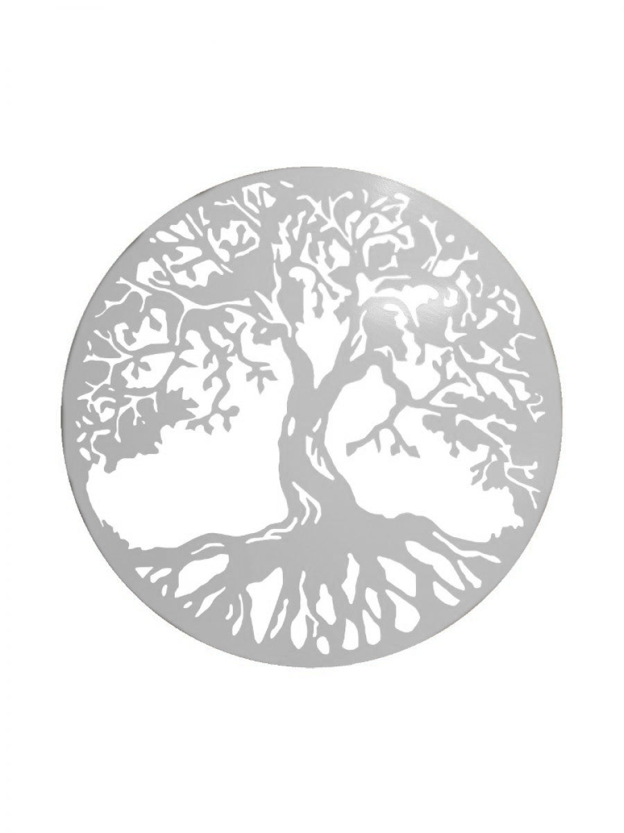 Decoratiuni perete living din metal , copacul vietii  alb 45x45cm