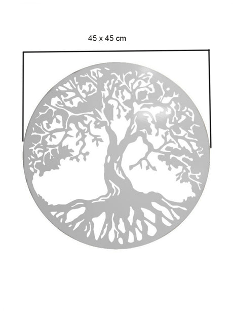 Decoratiuni perete living din metal , copacul vietii  alb 45x45cm