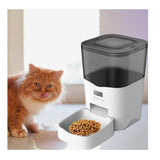 Dispenser automat mancare, pentru animale, wifi, programabil, afisaj LCD, conectare telefon, alb negru, 3L - BUZ.RO