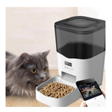 Dispenser automat mancare, pentru animale, wifi, programabil, afisaj LCD, conectare telefon, alb negru, 3L - BUZ.RO